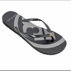 New Tory Burch Monogram Logo Black Sandals Size 8